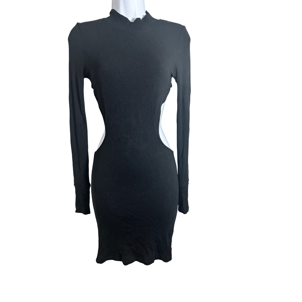 White Fox Break The Rules Black Ribbed Cutout Open Back Mini Dress Medium